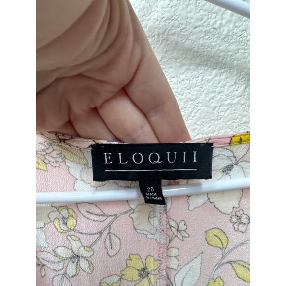 Eloquii Dress Women's Plus Size 20 Pink Yellow Floral Wrap Midi Dress Summer - Picture 3 of 4